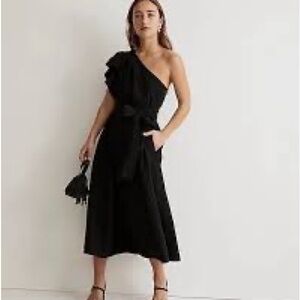 Madewell $158 Brooke one shoulder ruffle midi dress side 2 NK491